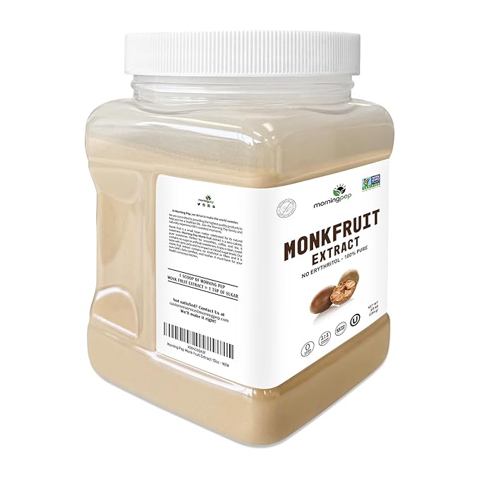 Morning Pep 100% Pure Monk Fruit extract sweetener, No Erythritol, Monkfruit Extract Powder, NON-GMO Project Verified, Keto Certified, OU kosher, No Fillers Zero Calories | Over 900 Servings | 10 oz