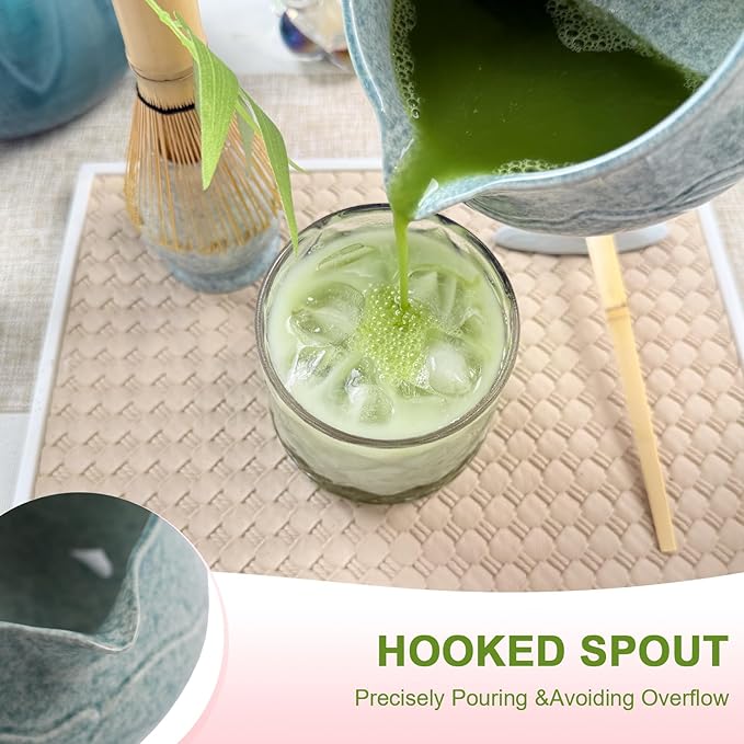 Matcha Whisk Set–7pcs Japanese Matcha Set Kit with Matcha Bowl, Bamboo Whisk, Whisk Holder, Scoop, Towel &Sifter–Perfect for Tea Ceremonies&Matcha Lovers (Mountain Relief-Mottled Green)