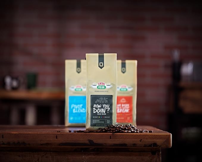 Central Perk Whole Bean Variety Pack - 100% Arabica Coffee Beans, Includes Medium, Medium Dark & Dark Roast Blends, "How You Doin", "Pivot" & "We Were On a Coffee Break", 3 x 10oz Bags
