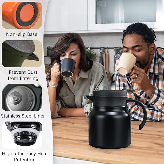 27 oz Single Stainless Steel Thermal Coffee Carafe, Double Wall Vacuum Insulated Creamer Container, Beverage Dispenser for Milk and Hot Chocolate, Tea Pot. (Orange)