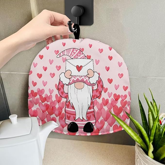 Gnomes Teapot Cover Tea Cozy Pink Teapot Insulated Kitchen Accessory Pink Tea Pot Cozy for Keeping Warm Love Hearts Teapot Dust Protector