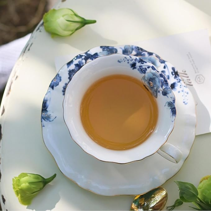 Bone China Tea Cups and Saucers, Vintage Teacups and Saucers for Women Tea Party (Blue B)