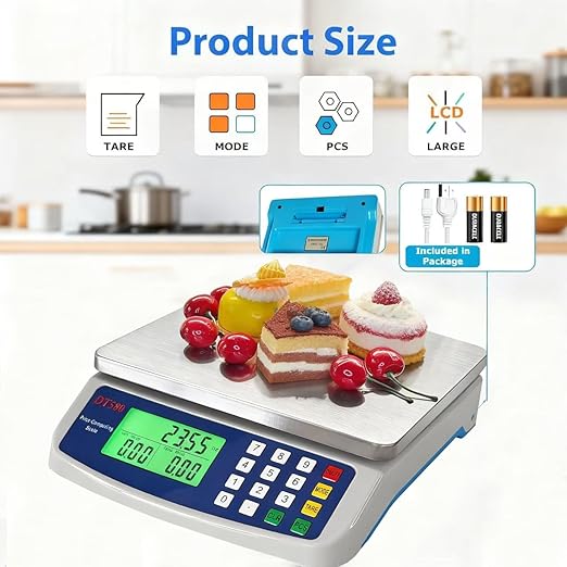 Large Digital Kitchen Scale 30KG Commercial Food Scale 66LB for Baking Bread Meat Stainless Steel Price Computing Scale LCD Display,Prep Counting Scale for Parts and Coins Adapter Included (Blue)