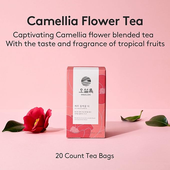 OSULLOC Camellia Flower Tea (Tropical fruity flavors), Fruit tea Blend, Premium Teabags from Jeju Island, 20 count