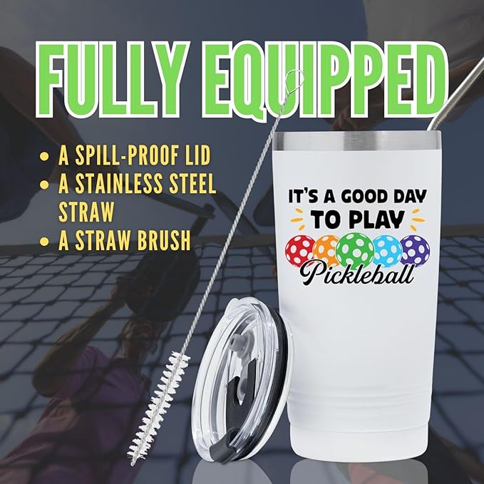 Onebttl Gifts for Pickleball Lovers, Good Day to Play Pickleball, Insulated 20oz Stainless Steel Travel Tumbler with Lid