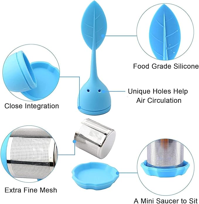 Silicone Tea Infusers - 2 Pack, Fine Mesh Loose Leaf Tea Filter - Green, Blue