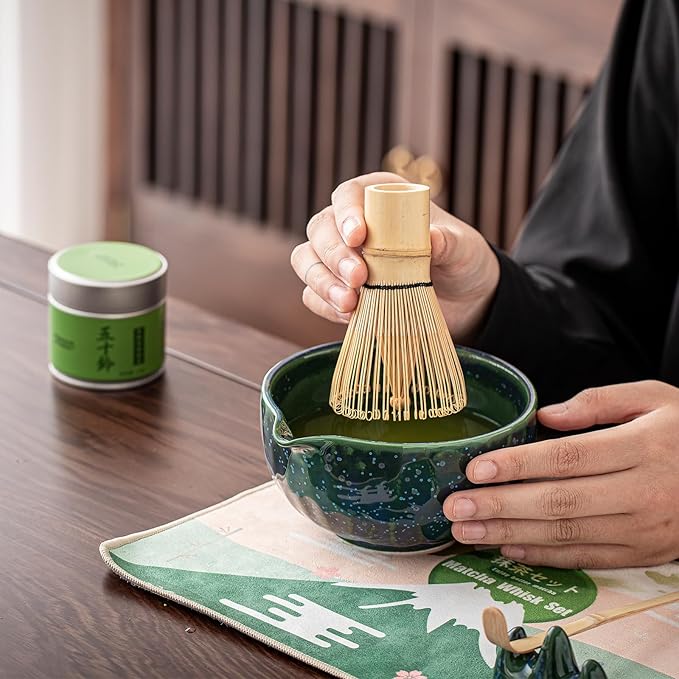 Clay&Fire Matcha Whisk Set，9 Pcs Ceramic Matcha Set, 15 OZ Matcha Bowl with Spout and Whisk for Friend, Ideal Gift for Matcha Lover（Starry）