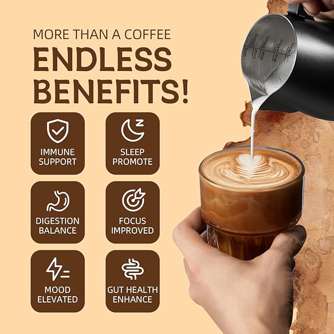 GANOHERB Instant Mushroom Coffee Powder, Arabica Coffee Mix with 5 Adaptogen Mushrooms, Lions Mane, Reishi, Chaga, Cordyceps, Shiitake and MCT Oil for Energy and Focus, 6.35oz, 30 Servings