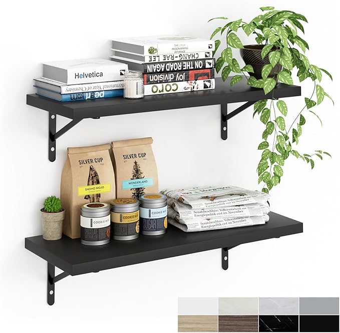 Kaboon 27 inch Long 10 inch Deep Floating Shelves for Wall Set of 2, Large Open Shelves Wall Mounted, Space Saving Home and Commercial Use, Black