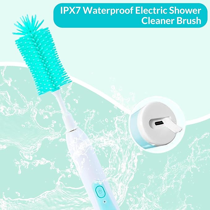 Electric Cleaning Brush with Bottle Brush & Milk Mixer, Rechargeable Electric Bottle Brush with 2 Speed Mode,Powerful Waterproof Bottle Cleaner Brush,A Must Have for Daily Life (Blue)
