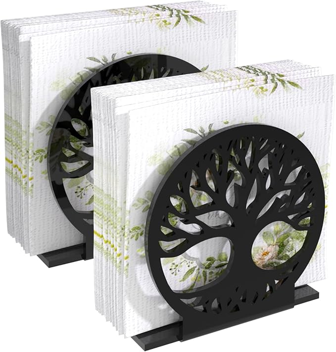 Napkin Holder, 2 PCS Black Acrylic Napkin Holder for Table, Standing Paper Napkin Dispenser for Kitchen Home Tree Design Guest Towel Holder for Coffee Shop Dining Table Decor (2pcs Tree-Shaped)