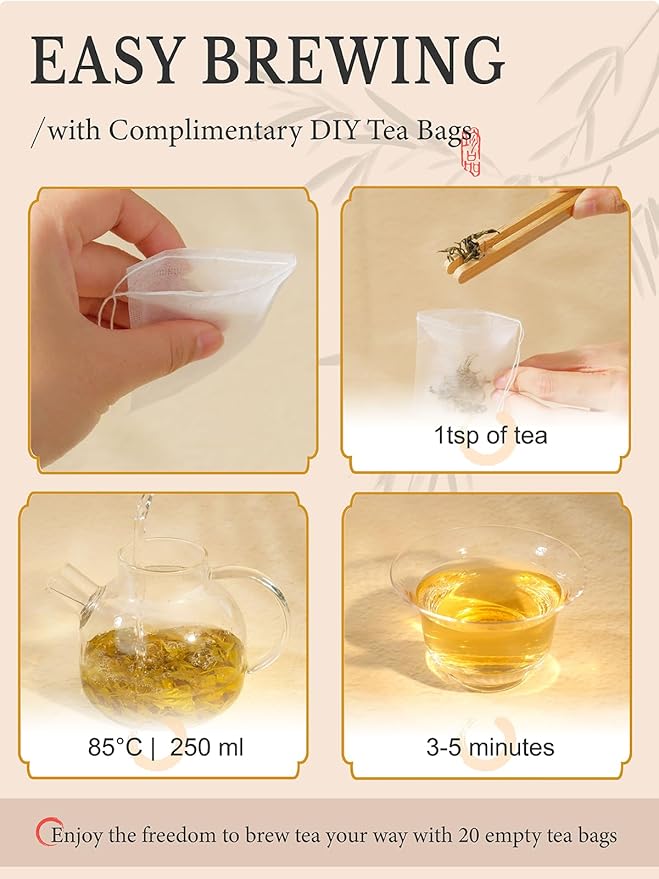 CO-OP 1950 YUEYEANG Yellow Tea Loose Leaf, 100g, YUEYANG Yellow Tea Loose Leaf with Ripe Chestnut & Corn Aroma, Smooth & Mellow, Rich in Antioxidants, No Additives, 20 Empty Teabags Included
