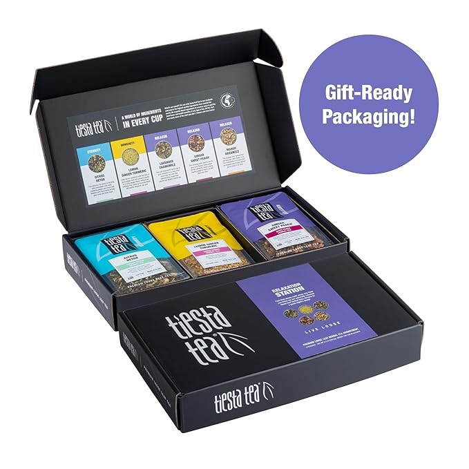 Tiesta Tea - Herbal Loose Leaf Tea Gift Box Set, Medium to Non-Caffeinated Assorted Blends, 5 Pouches of Hot & Iced Brews Variety Pack, Chamomile, Ginger, Citrus and Lavender Herbal