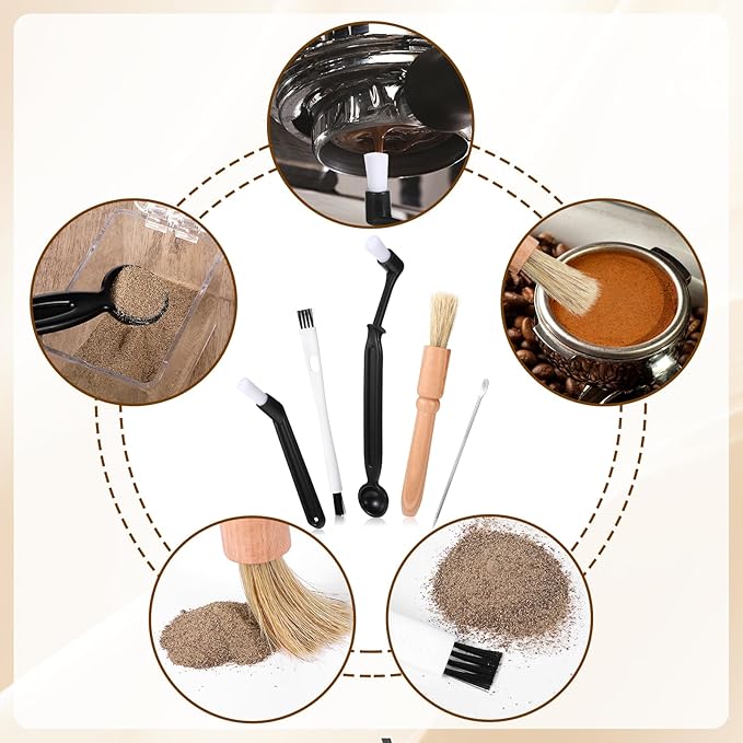 5 Pcs Coffee Brush Set Coffee Grinder Cleaning Brushes Professional Espresso Brush Kit Group Heads Wooden Grinder Machine Cleaning Brushes for Barista Home Kitchen Coffe Machine Washing