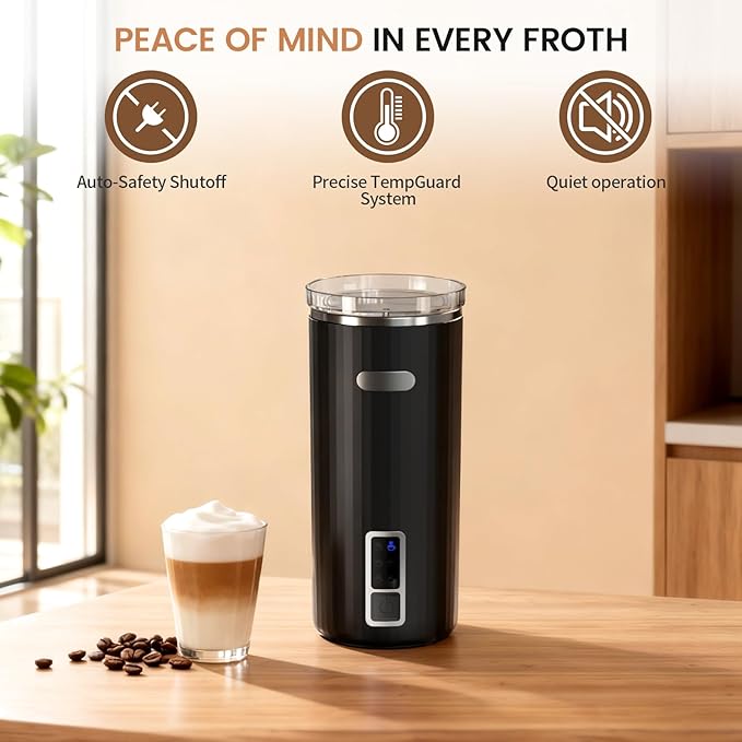 Kndko Professional Milk Frother and Steamer, 6-in-1 Hot & Cold Foam Maker with Precise Temperature Control, Fast 400W Motor, Stainless Steel Inner, Perfect for Latte, Cappuccino, Home and Office Use