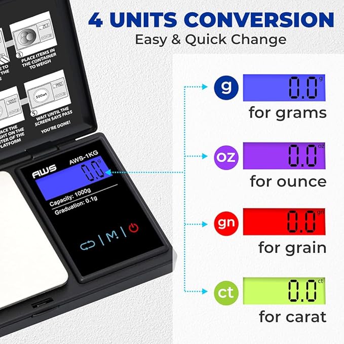 American Weigh Scales Series Digital Pocket Weight Scale 600g x 0.1g |Digital Gram Scale Small Scale Mini Food Scale Jewelry Scale Ounces/Grains Scale, Easy to Carry (Black, 1000g x 0.1g)