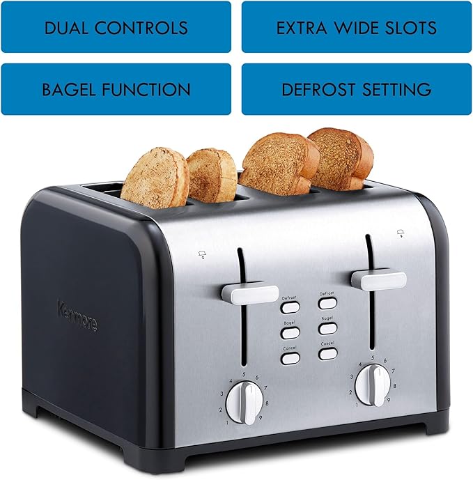 Kenmore 40603 4-Slice Toaster with Dual Controls in Black