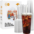 Turbo Bee 50 Sets 32 OZ Clear Plastic Cups with Lids and Straws, Disposable To Go Iced coffee cups with lids for Cold Drinks, Smoothie, and Slushie