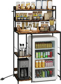 ELECWISH Mini Fridge Stand with Storage Shelves, 5-Tier Kitchen Bakers Rack, Space Saving Mini Fridge Cabinet, Adjustable Left/Right Organizer with Power Outlet, Brown
