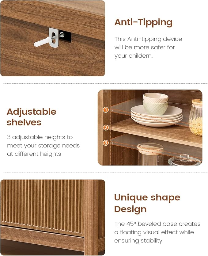 AOGLLATI Sideboard Buffet Storage Cabinet,Buffet Table with Storage & Led Lights, Coffee Bar Cabinet for Kitchen Entryway Living Room, Wood