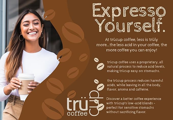 trücup Low Acid Coffee, Whole Bean Coffee Medium Roast 5 LB, Natural Water&Steam Process (60% Less Acid), Smooth Flavor, Stomach-Friendly Rich in Antioxidants