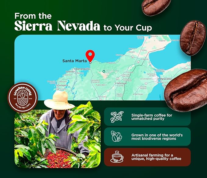 Samarian Coffee – Medium Roast Whole Bean – Colombian Specialty Coffee from Single Estate – Arabica with Citrus & Floral Notes – Smooth & Aromatic – For Pour Over, French Press, Chemex, V60 – 12oz Bag