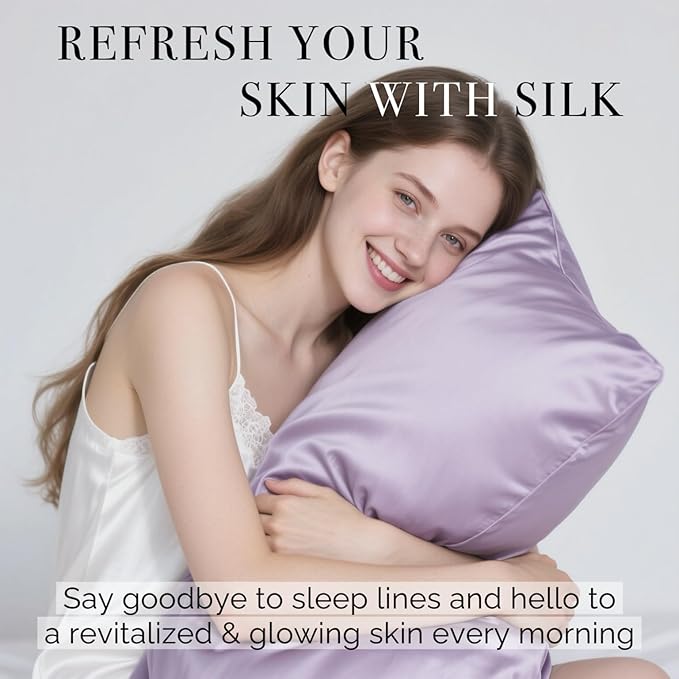 Ravmix Silk Pillow Cases with Zipper, 21momme Mulberry Silk Pillowcase for Hair Skin Health, Soft Smooth Breathable Cool Pillow Cover for Beauty Sleep with Gift Box 1PC(Queen 20"x30", Lilac)