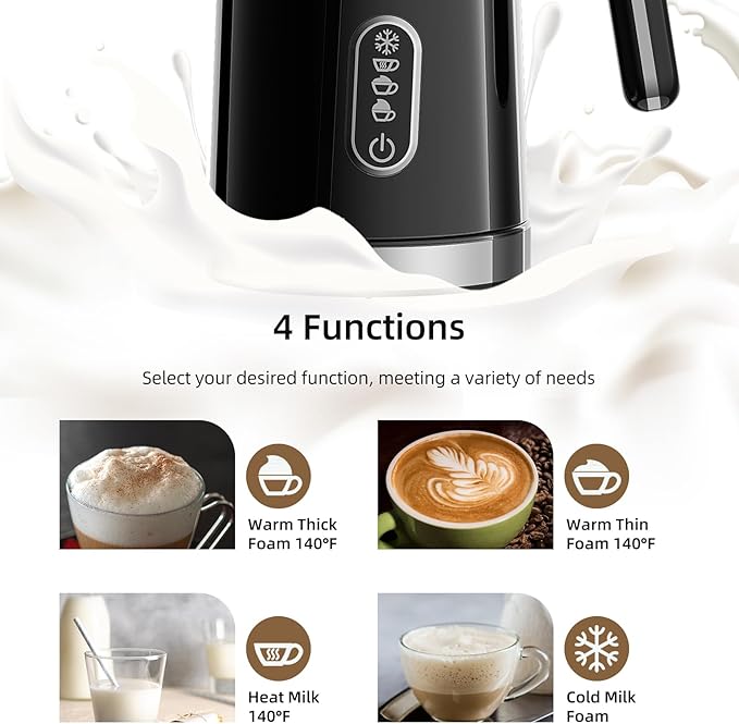 BioloMix Electric Milk Frother 4 in 1 Automatic Hot and Cold Milk Frother Warmer for Milk Latte Foam Maker Milk Hot Chocolates (Black)