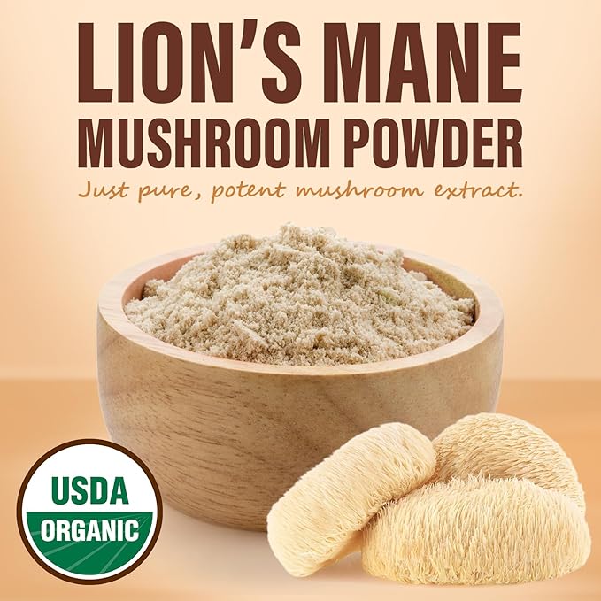 Lions Mane Mushroom Powder, 8oz Pack of Lion's Mane Powder, Organic Powder for Brain, Focus and Memory, High Potency Formula to Support Immunity, for Mental Clarity, Energy and Mood