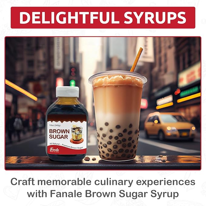 Fanale Premium Flavoring Concentrated Syrup for Bubble Tea 12 oz | Hand Crafted Brown Sugar Syrup | for Boba Tea, Smoothies, Slushes, Desserts | 12oz | SRP370-SP340