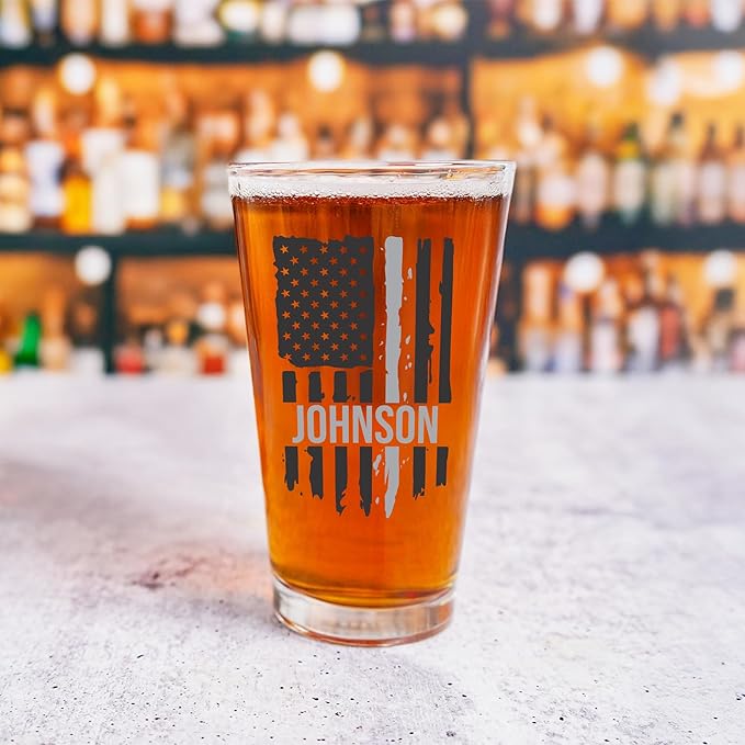 Blue Ridge Mountain Gifts - Thin Grey Line Pint Glass - Personalized Corrections Officer Glass, Thin Silver Line Gift, Security Personnel Gift, Prison Guard, Border Patrol Support
