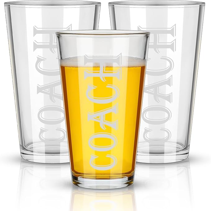 3 Pieces Coach Pint Glass Football Soccer Softball Basketball Coach Gifts 16 oz Baseball Glasses for Drinking Water Wine Appreciation Gifts Suitable for Both Men or Women