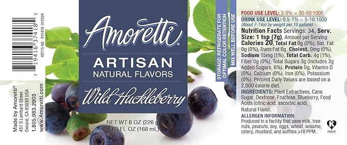 Amoretti - Natural Wild Huckleberry Artisan Flavor Paste, 8 oz, Perfect For Ice Cream, Beverages, Cakes, and more, Preservative Free, Vegan, Gluten Free, No Artificial Sweeteners, Highly Concentrated