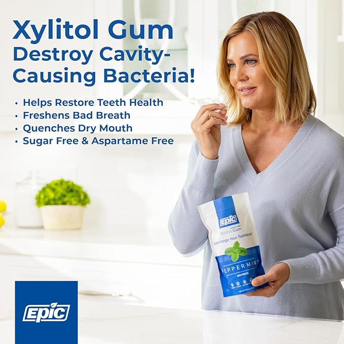 Epic 100% Xylitol Bubblegum Chewing Gum - Sugar Free, Aspartame Free Dental Gum - Supports Oral Health & Fresh Breath - 50 Pieces (Pack of 3)