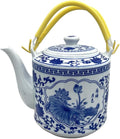 Large Teapot Blue and White Tea Pot Porcelain 66 OZ Floral (lotus)