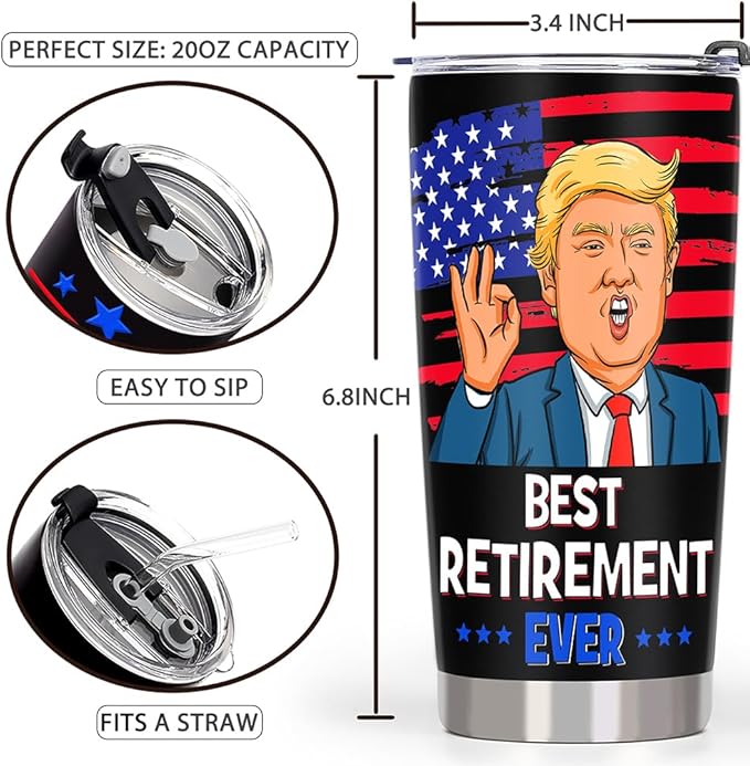 Best Retirement Gifts for Men, Happy Retirement Tumbler - Funny Retired Gifts for Men, Coworker Leaving Farewell Going Away Gift for Coworkers Friends, 20 OZ Stainless Steel Insulated Coffee Cup