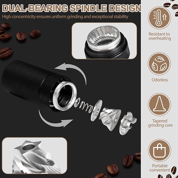 Detachable Manual Coffee Grinder with 25 Level Stainless Steel Conical Burr Portable Aluminum Coffee Bean Grinder Suitable for Moka Pot Espresso French Press Pour Over Maker Easy Cleaning with Brush