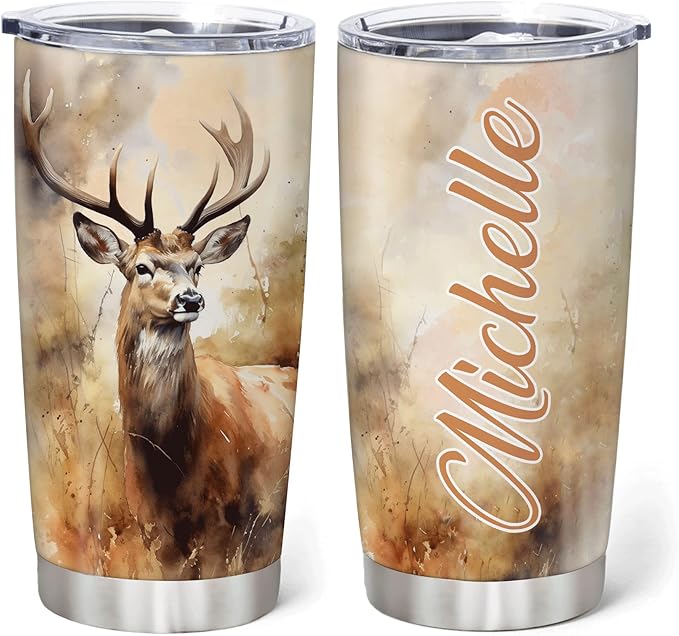 Hyturtle Personalized Hunting Gifts For Men - Deer Hunting Tumbler 20 Oz Travel Coffee Mug Stainless Steel - Fathers Day Gift For Dad, Him, Boy, Husband, Hunters On Birthday, Christmas