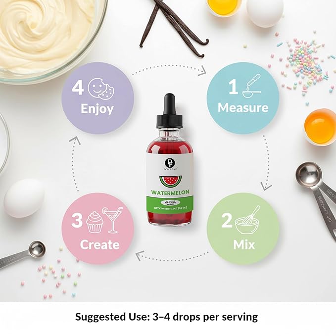 Dolce Flav Watermelon Extract – 2 Ounce Oil-Soluble Kosher, Sugar-Free, Concentrated Juicy Watermelon Flavoring for Baking, Chocolates & Desserts, Includes Measured Dropper
