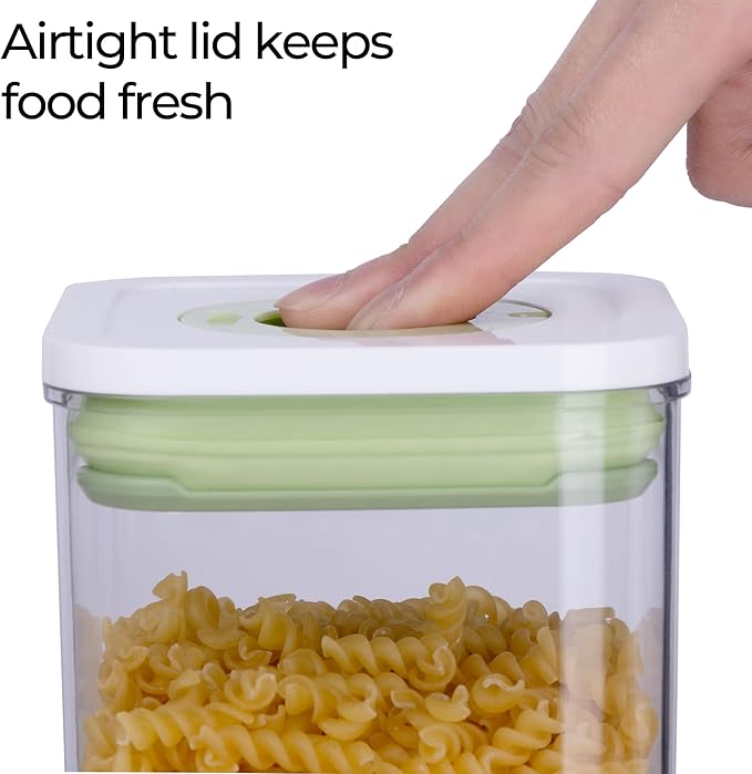 linoroso Set of 4 Pop Airtight Food Storage Containers with Date Recording Lids, Stackable Plastic Kitchen Storage Containers, Dry Cereal Container Set for Pantry Countertop Fridge Organization