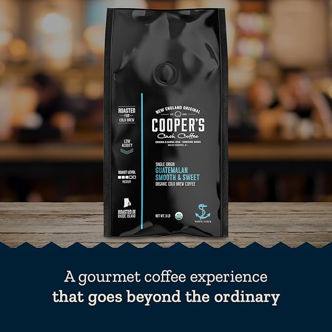 Guatemala Organic Cold Brew Coffee, Single Origin & Gourmet Beans, Tasting Notes of Milk Chocolate, Creamy Caramel & A Hint of Orange, Medium Roast Coarse Ground Beans, 5 lb Coffee Bag
