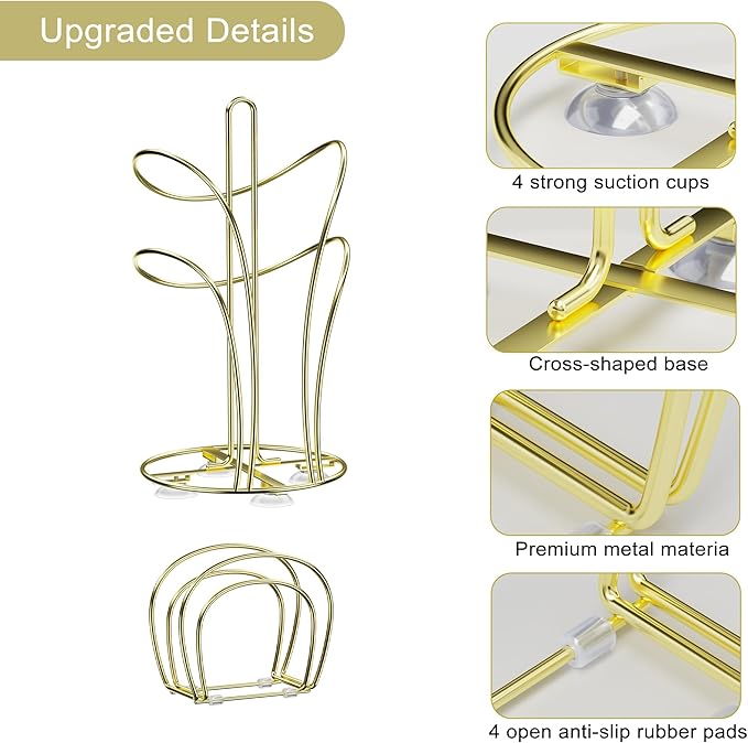 SZQINJI Paper Towel Holder Countertop, Gold Paper Towel Roll Holder with Weighted Base 4 Suction Cups and Paper Napkin Holder Set, Standing Paper Towel Holder for Kitchen Dining Table Picnic