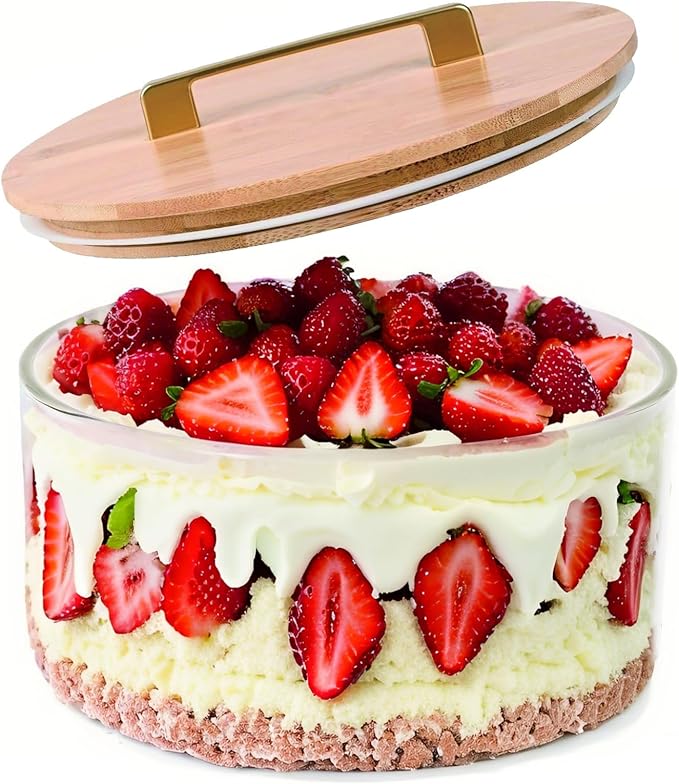 10 inch Large Salad Bowl, Trifle Bowl Glass with Sealed Lid, Versatile Mixing and Serving Bowl for Laying Ice Cream,Cake,Cupcake,Salad,Fruit,Baking,Dessert and Party Diy, Microwave Safe