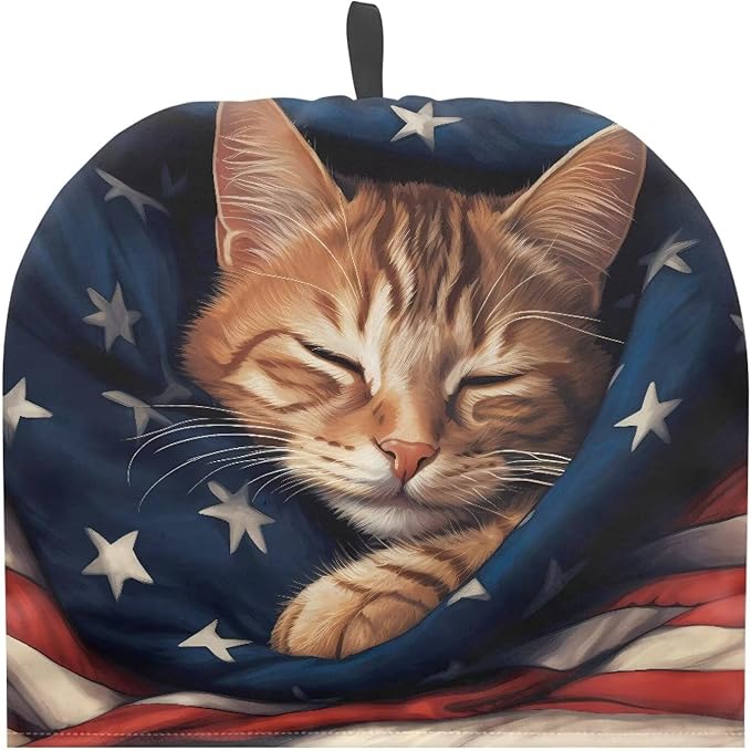 Cat Tea Cozy for Teapot Insulated Keep Warm Tea Pot Cozy USA Patriotic Design Teapot Dust Protector Designed in England Gift to Wife
