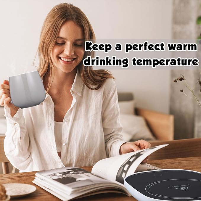 Honeydak Coffee Mug Warmer Cute Cat Mug Set Cup Warmer for Desk for Women Heated Coffee Warmer for Mom Home Office Christmas Birthday Gifts(Gray)