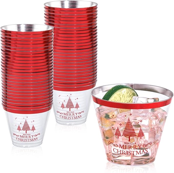 WELLIFE 60Pcs Christmas Party Cups, 9oz Merry christmas Cups, Christmas Disposable Plastic Cups for Daily Use, Holiday Party Supplies