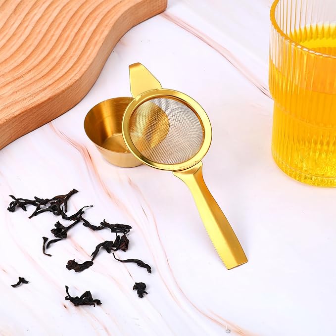 2.2" Matcha Sifter Strainer Tea Strainer 30 Fine Mesh Stainless Steel Fine Mesh Strainer Sieve Sifter with Handle Sieve Sifters Strainers with Base for Loose Tea Coffee Cocktail (Gold)