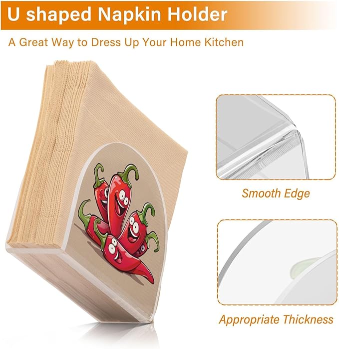 Napkin Holder Acrylic Napkin Holders for Table, Tissue Paper Cocktail Napkin Holder for Kitchen Dinner Napkins Dispenser for Bar Accessories, Cartoon Chili Pepper 2 Pack
