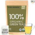 100% Propertea Organic Green Tea Bags, 100 Count Eco-Friendly Tea Bags, Deep Taste, Caffeinated, Rich in Antioxidants, Resealable Pouch