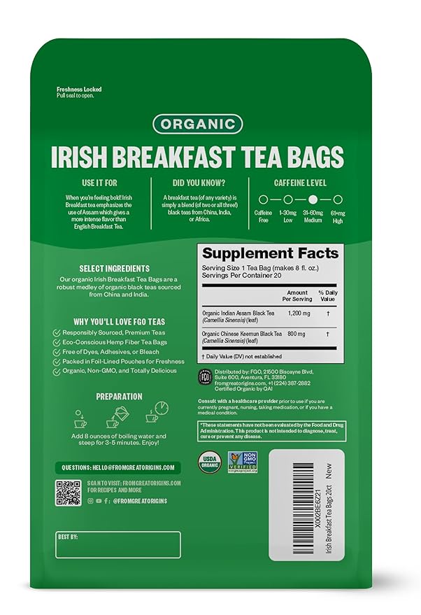 FGO Organic Hibiscus Herbal Tea, 40 Count, Eco-Conscious Tea Bags, Caffeine Free (Pack of 1)